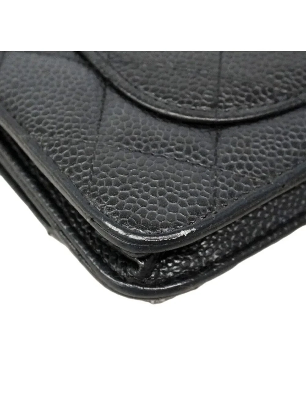 Chanel Wallet on Chain Quilted Caviar Leather Black Gold Shoulder Bag